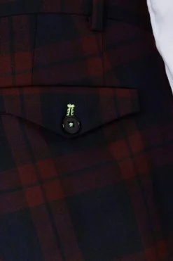 Ginger Skinny Fit Burgundy Tartan Trousers