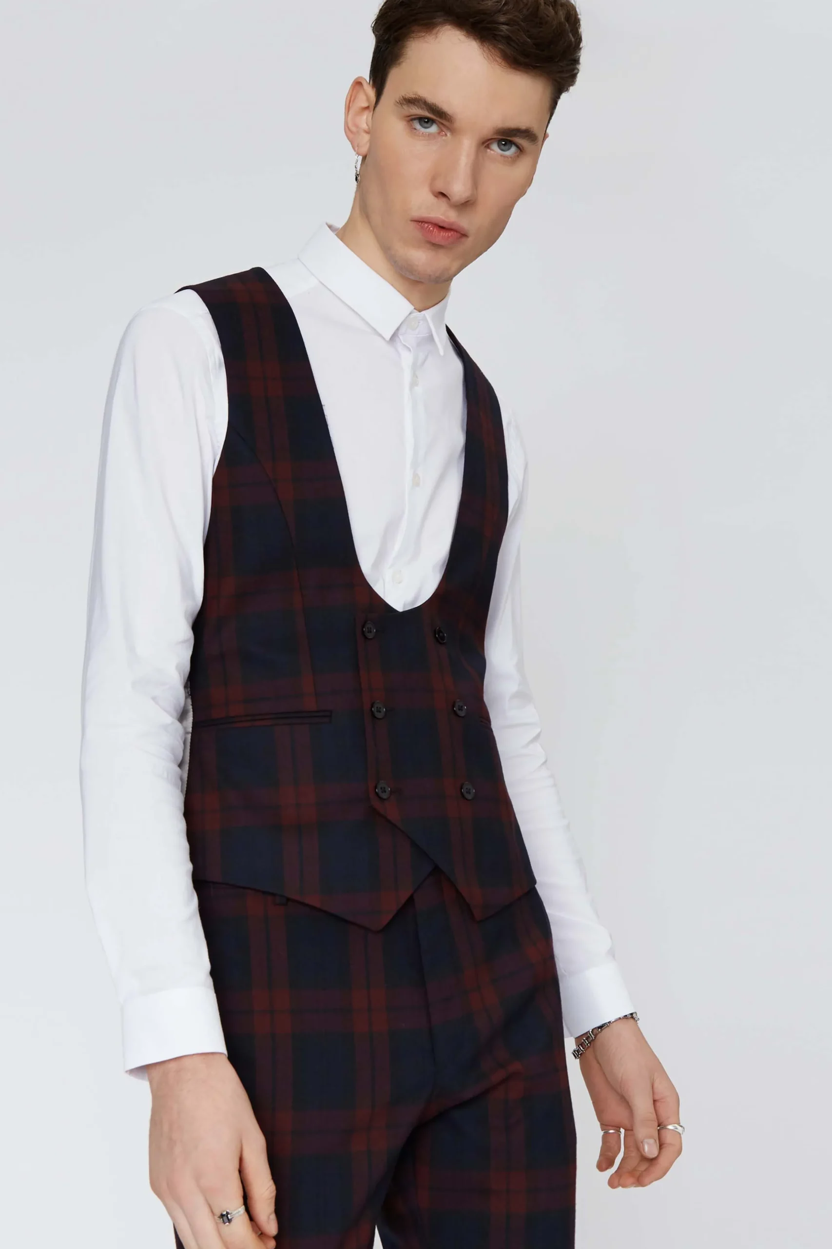 Ginger Skinny Fit Burgundy Tartan Suit