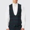 Ginger Skinny Fit Green Tartan Waistcoat