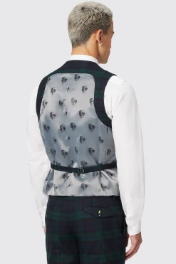 Ginger Skinny Fit Green Tartan Waistcoat