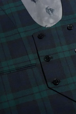 Ginger Skinny Fit Green Tartan Waistcoat