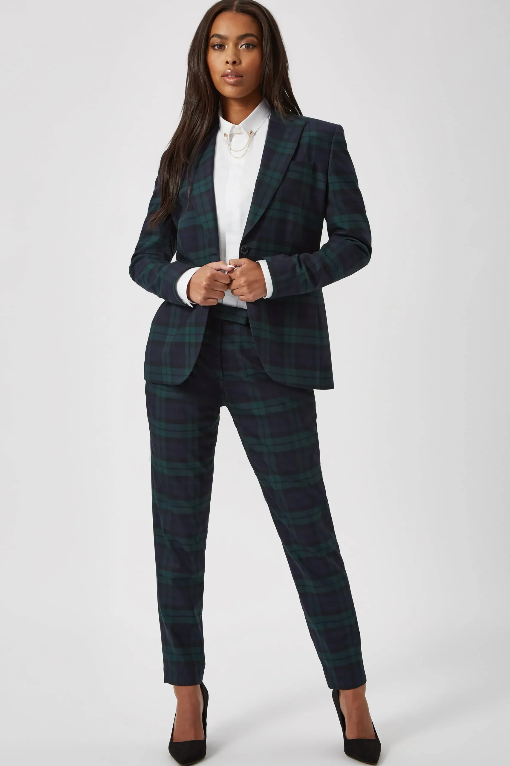 Grace Skinny Fit Green Tartan Suit