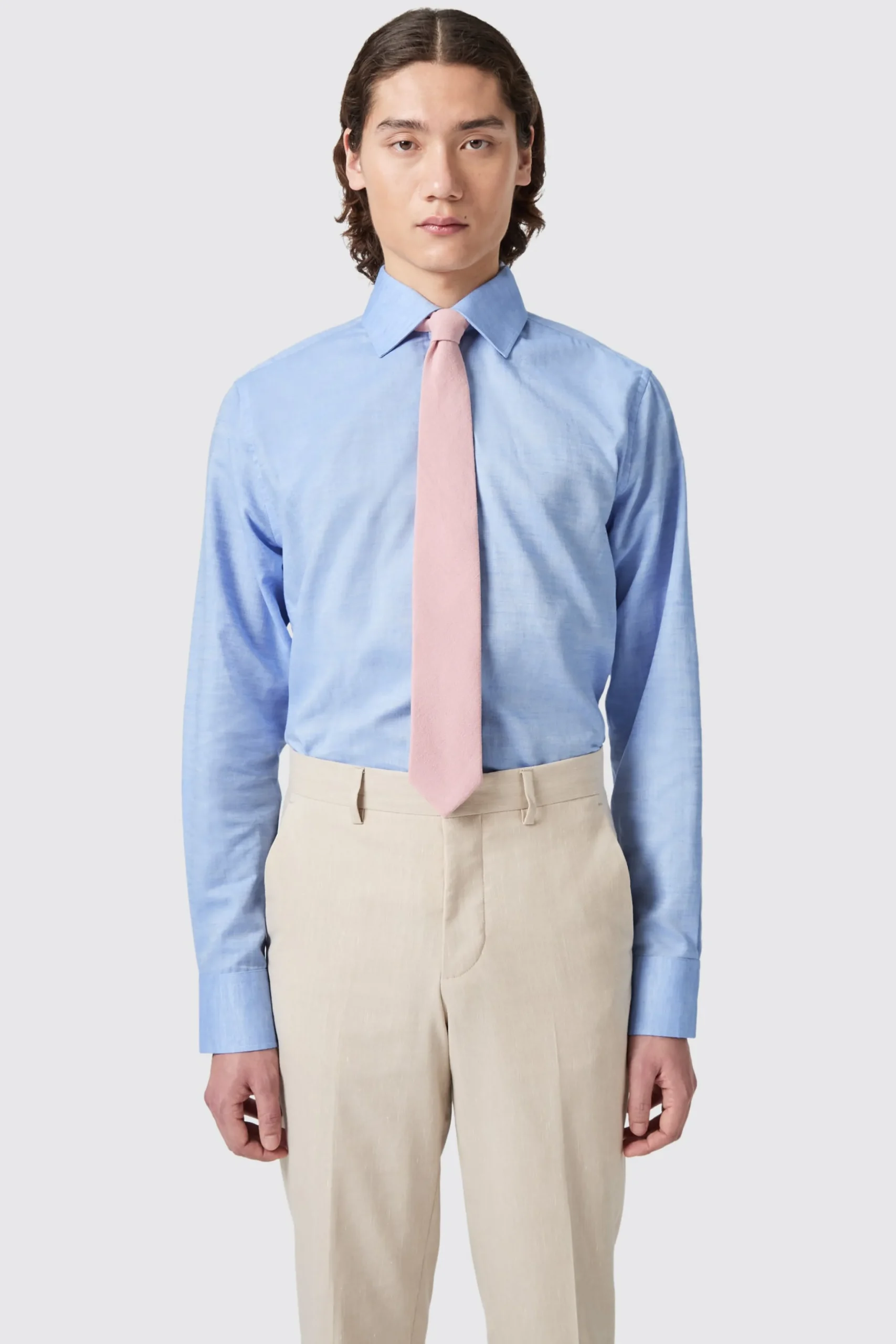 Grafton Slim Fit Spread Collar Blue Linen Shirt