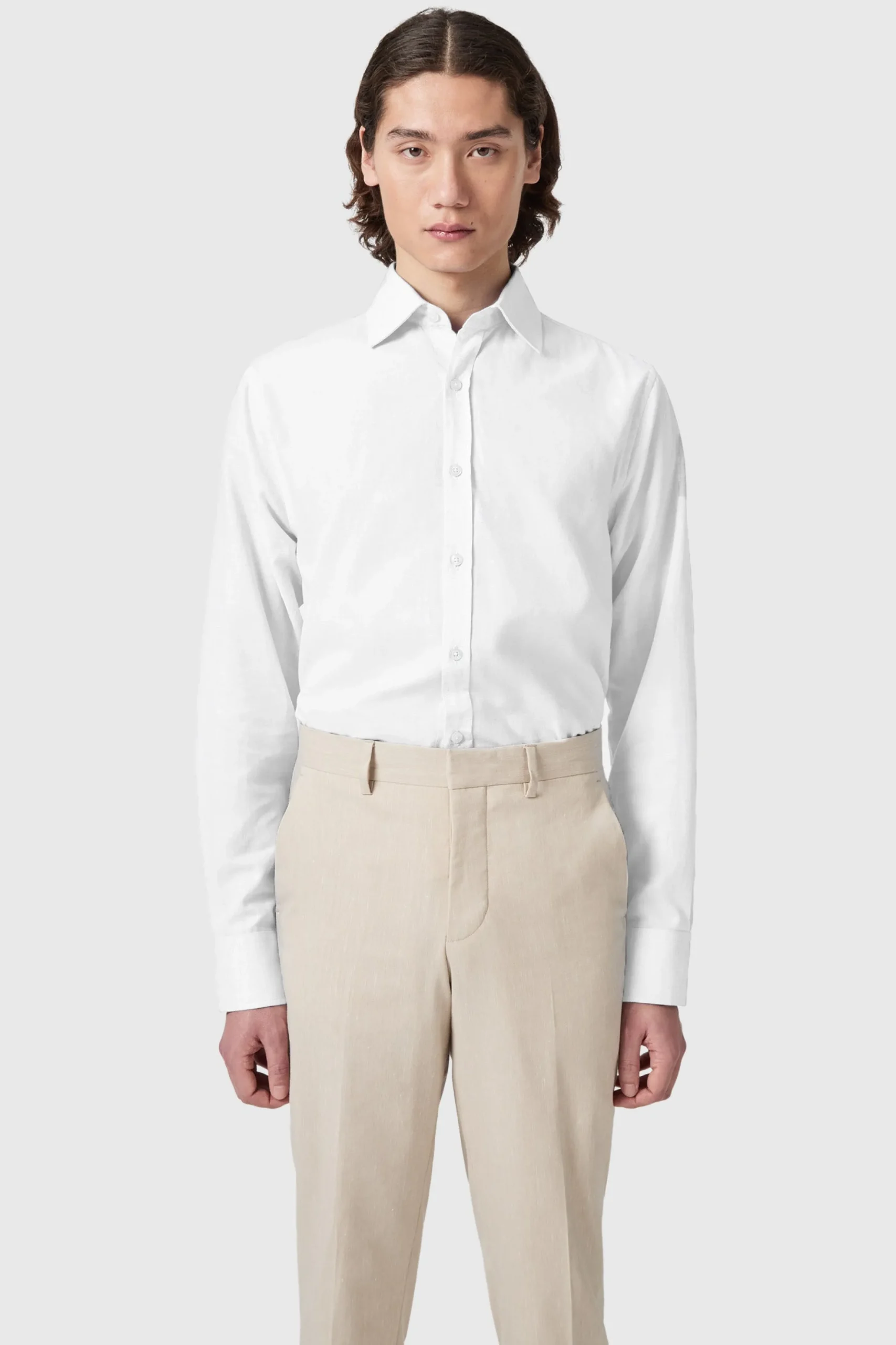 Grafton Slim Fit Spread Collar White Linen Shirt