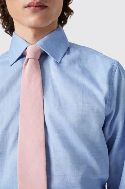 Grafton Slim Fit Spread Collar Blue Linen Shirt
