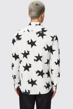 Grosjean Slim Fit White Cotton Star Print Shirt