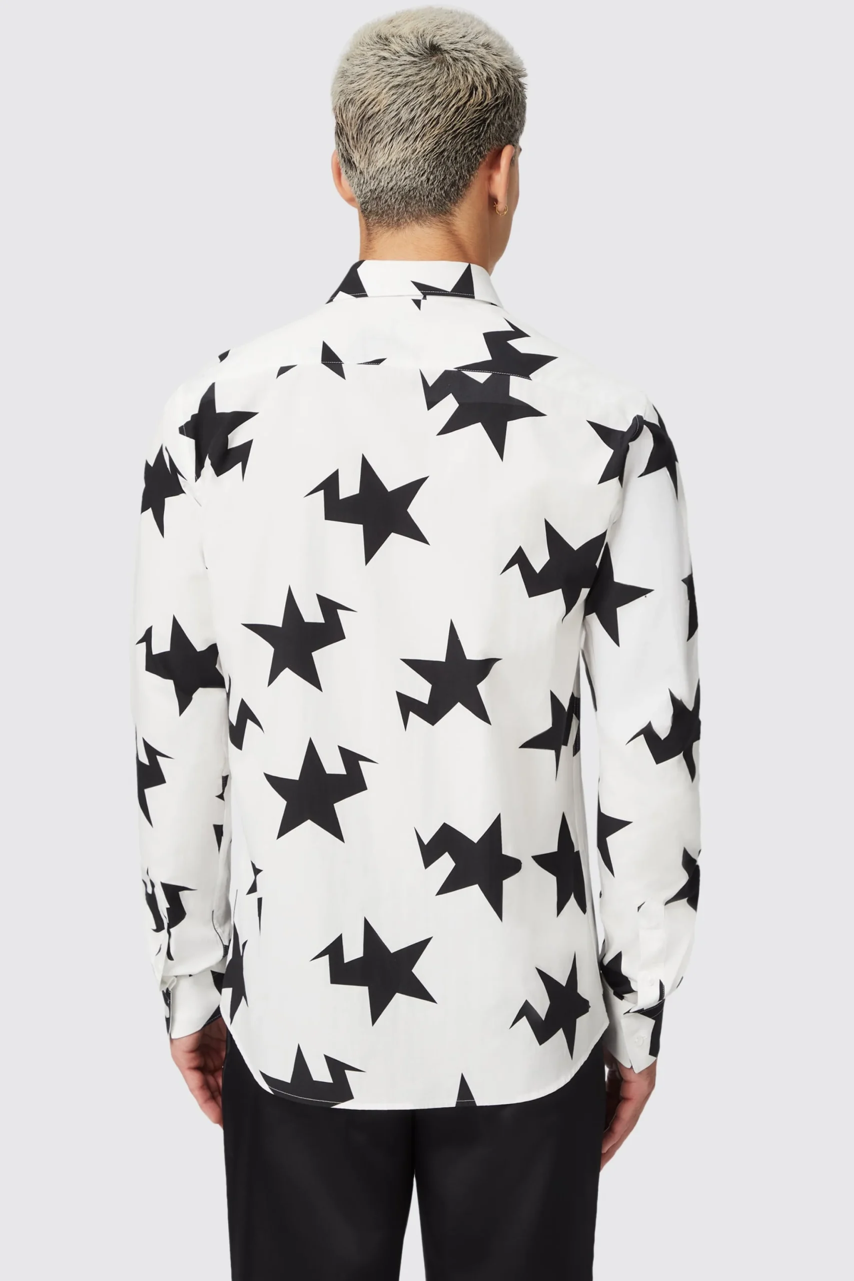 Grosjean Slim Fit White Cotton Star Print Shirt