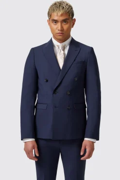 Harwood Slim Fit Navy Double Breasted Wool Jacket
