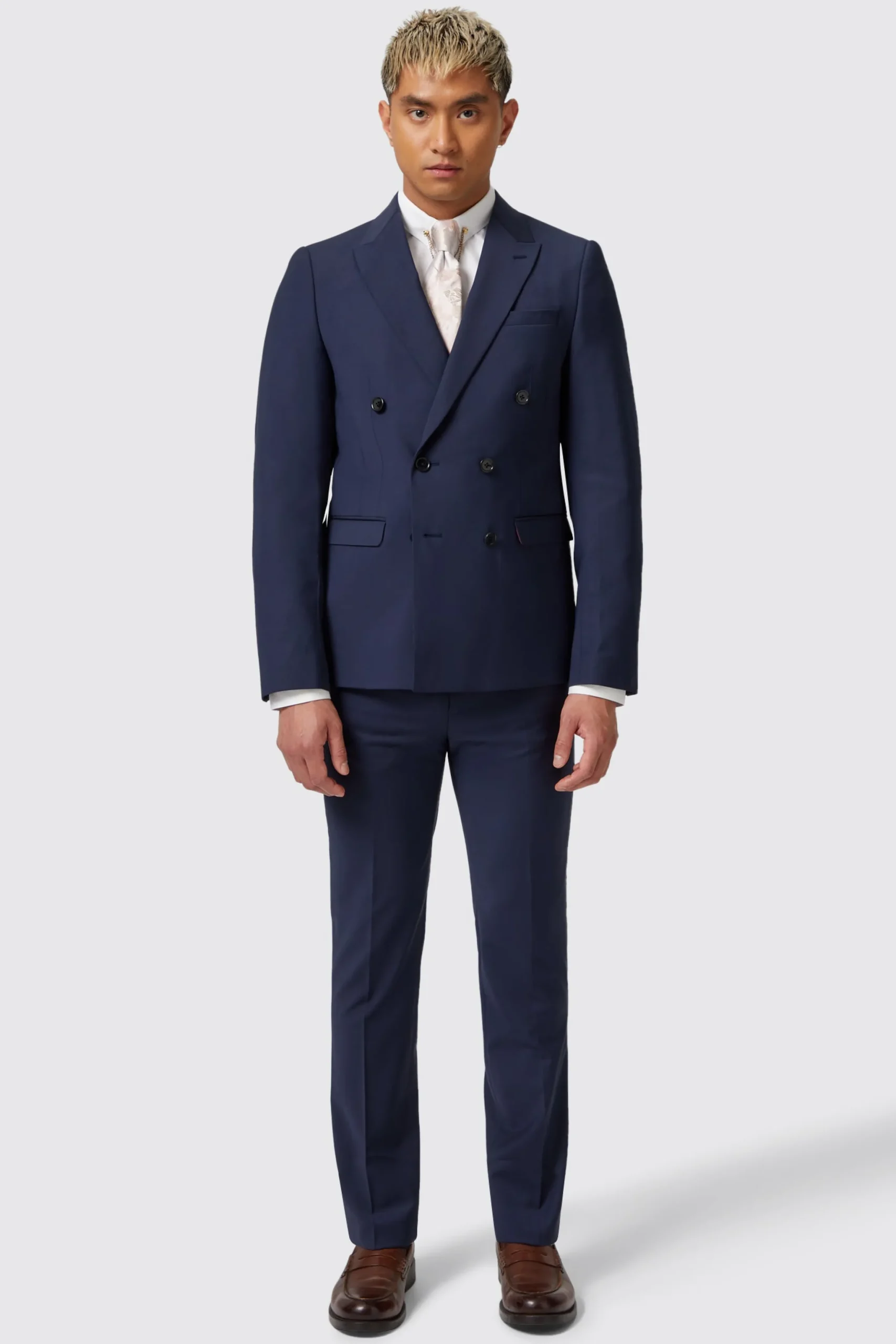 Harwood Slim Fit Navy Double Breasted Wool Jacket