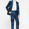 Heron Slim Fit Blue Floral Cotton Suit