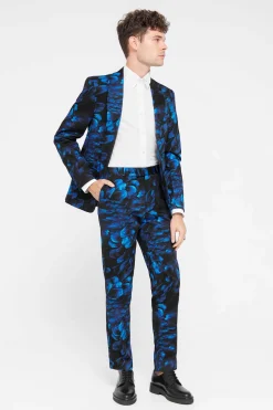 Heron Slim Fit Blue Floral Cotton Trousers