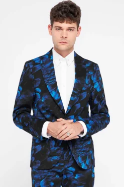 Heron Slim Fit Blue Floral Cotton Suit