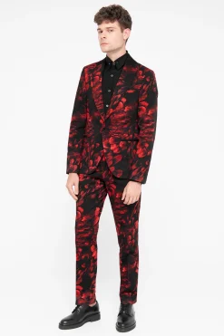 Heron Slim Fit Red Floral Cotton Suit