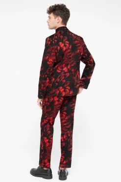 Heron Slim Fit Red Floral Cotton Trousers