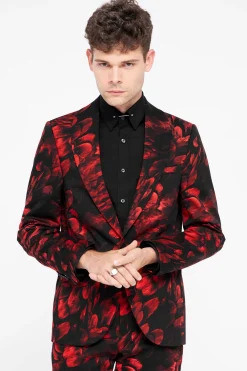 Heron Slim Fit Red Floral Cotton Suit