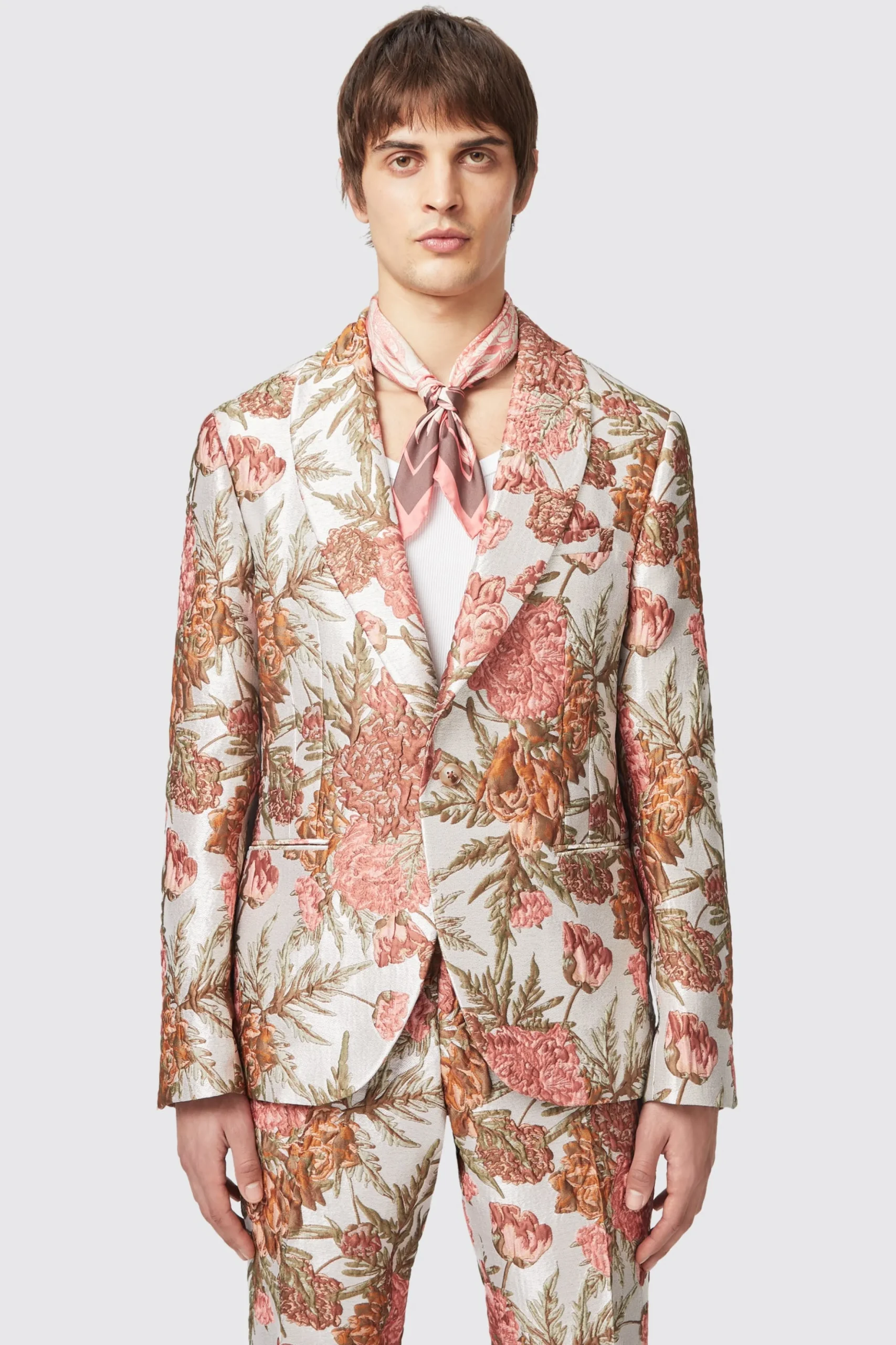 Hirshfield Floral Pink Silver Jacquard Jacket