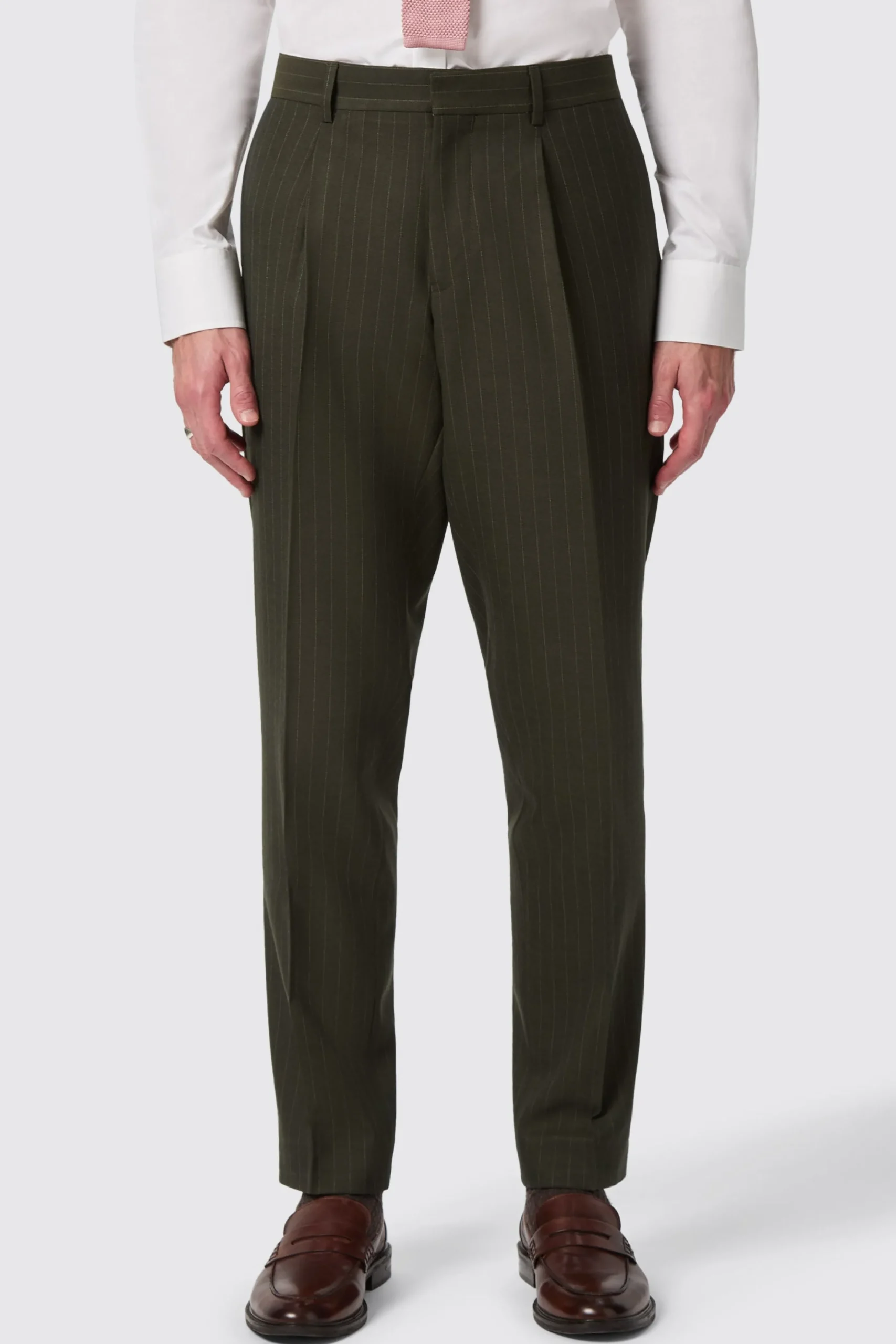Hodge Slim Fit Green Pinstripe Trousers