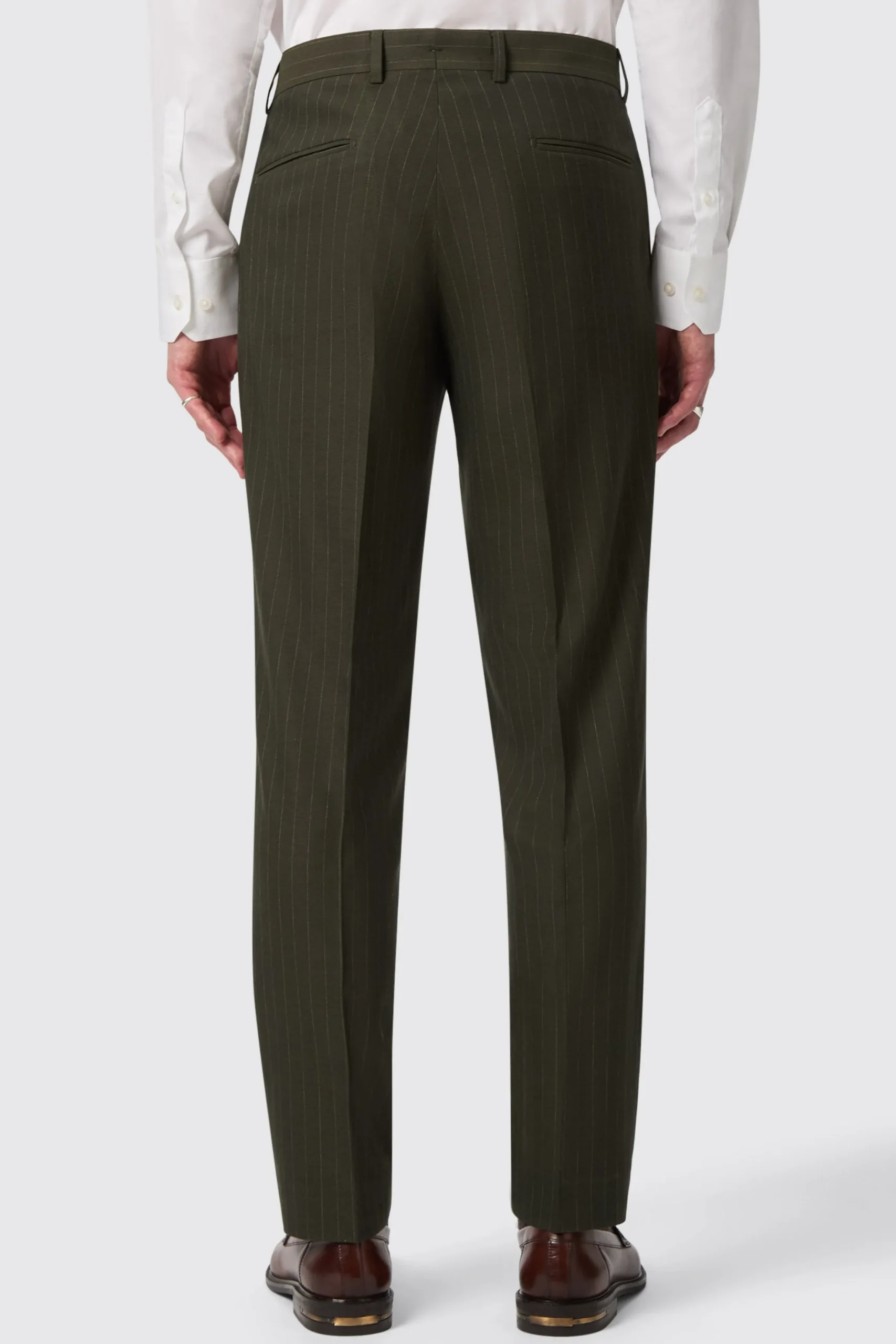 Hodge Slim Fit Green Pinstripe Trousers
