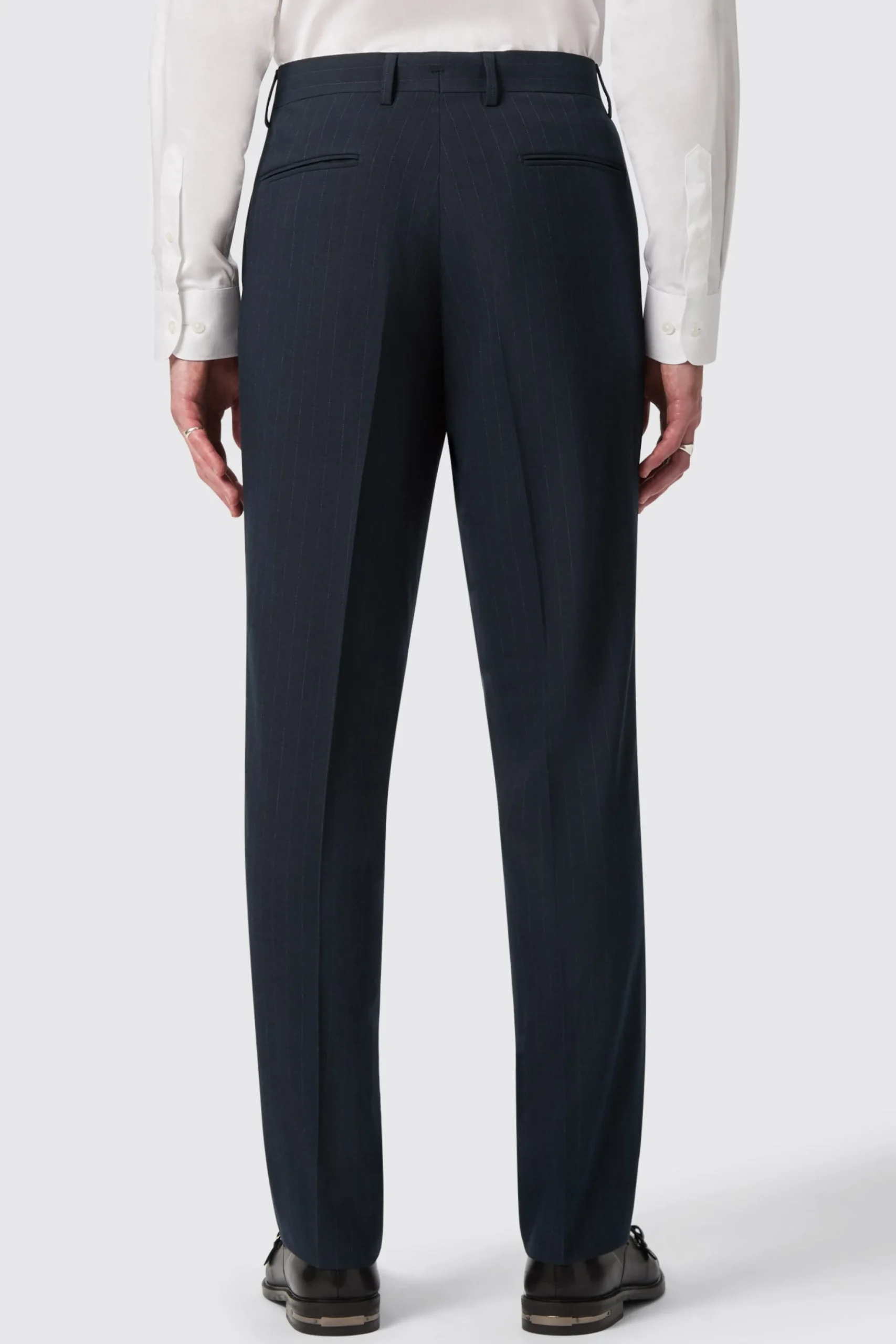 Hodge Slim Fit Navy Pinstripe Trousers