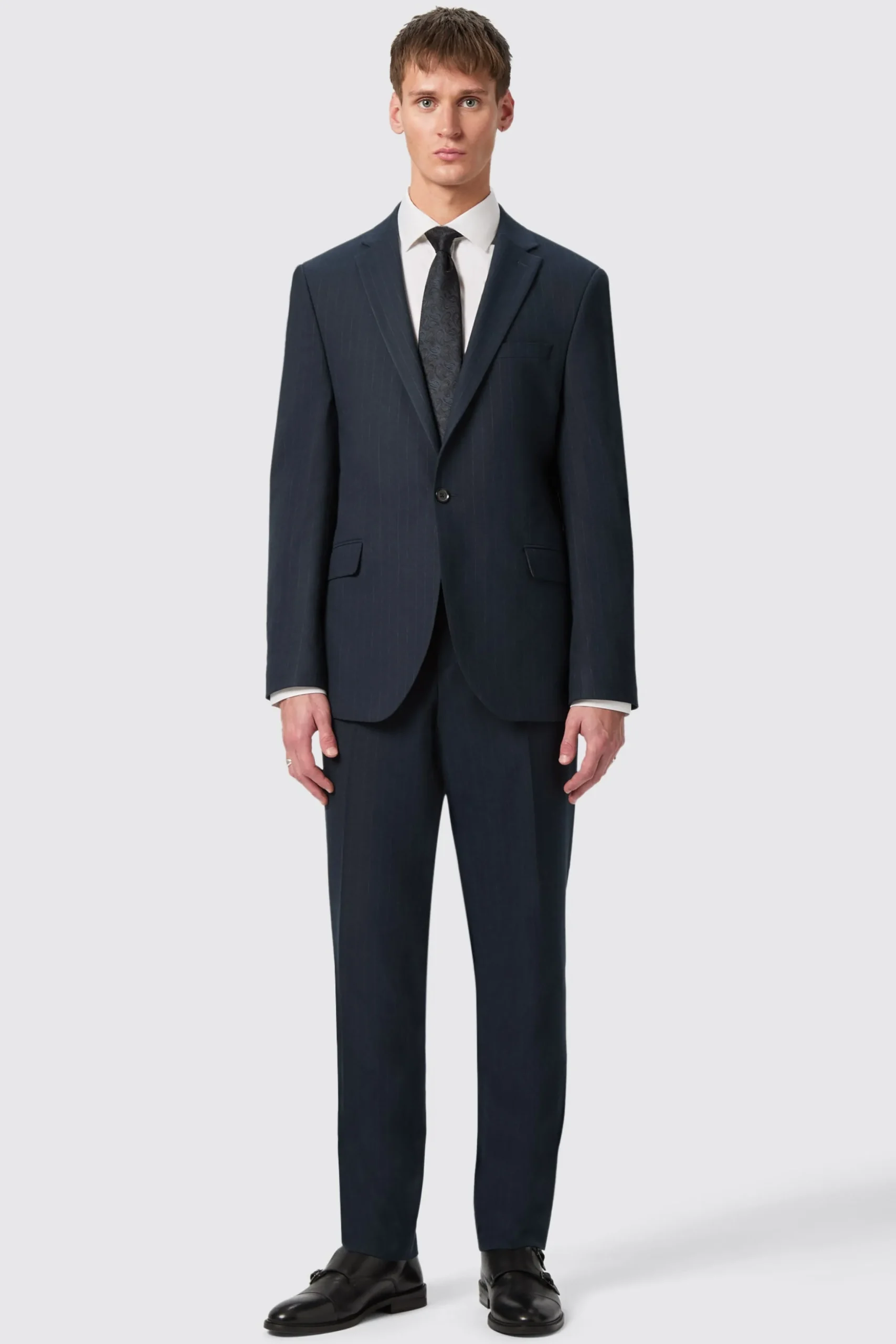 Hodge Slim Fit Navy Pinstripe Trousers