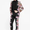 Ikeda Slim Fit Black Cotton Floral Suit