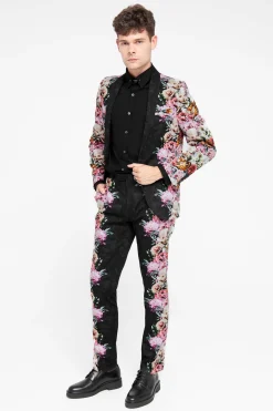Ikeda Slim Fit Black Cotton Floral Suit