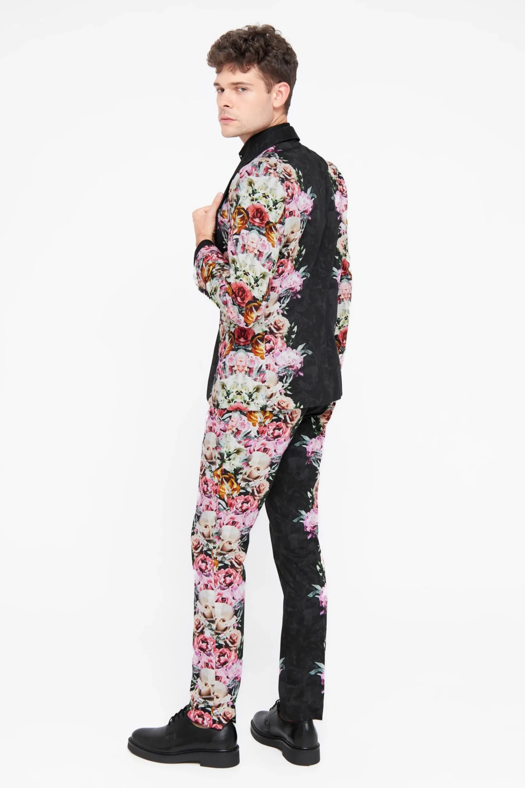 Ikeda Slim Fit Black Cotton Floral Suit