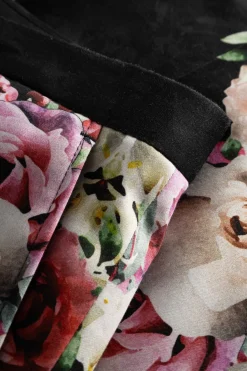 Ikeda Slim Fit Black Cotton Floral Trousers