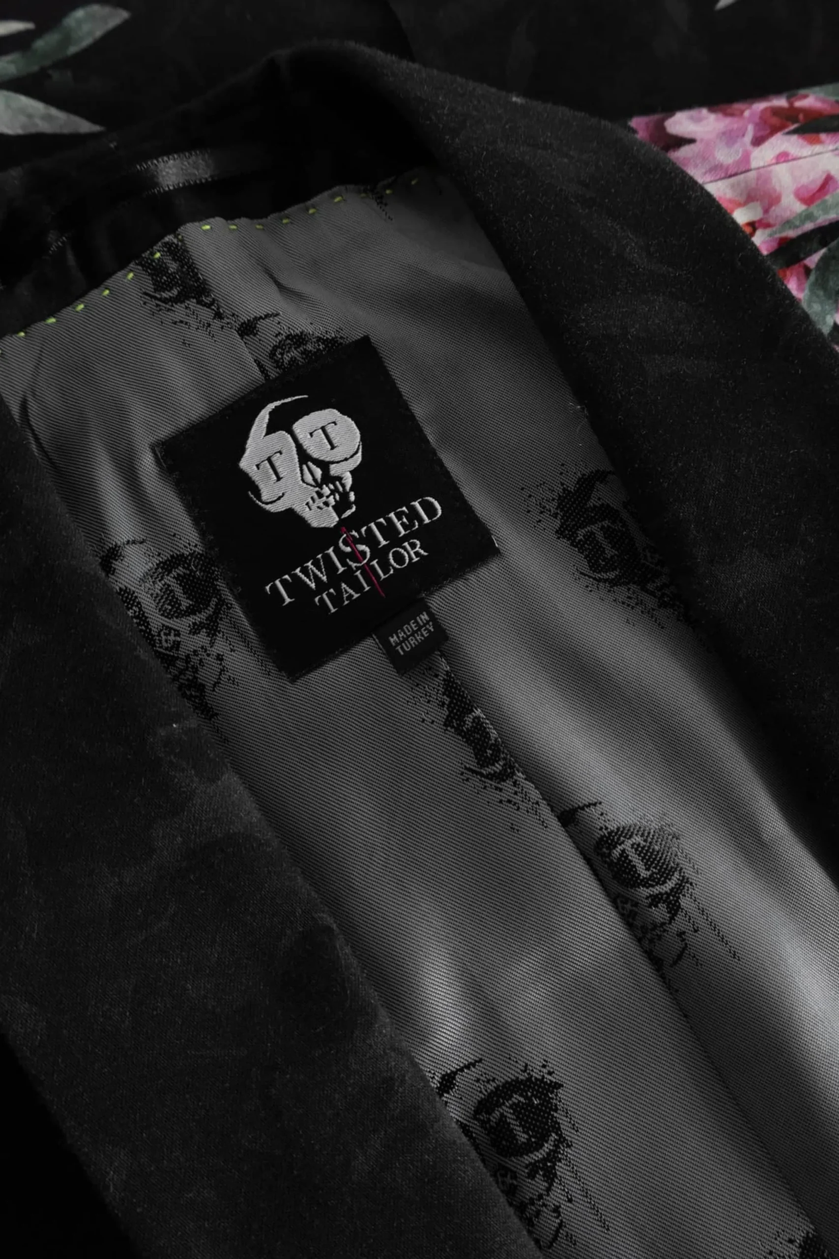 Ikeda Slim Fit Black Cotton Floral Suit