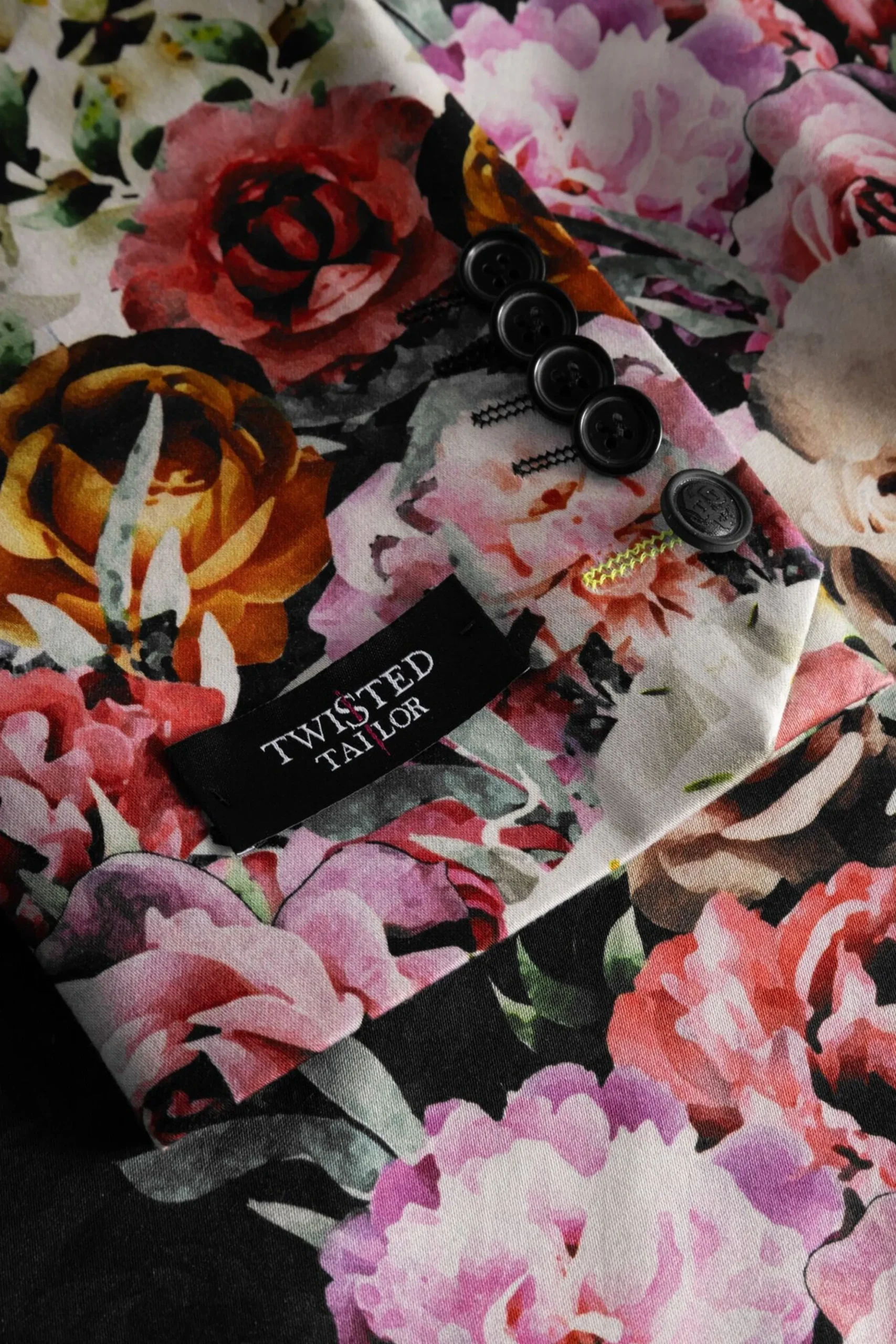 Ikeda Slim Fit Black Cotton Floral Suit