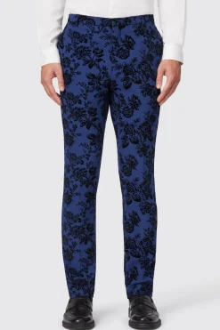 Jackalope Blue Suit Trouser With Floral Flocking