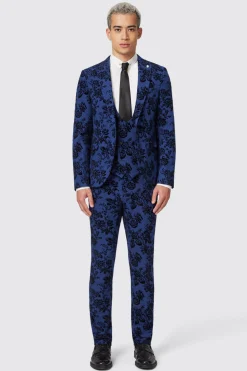 Jackalope Blue Suit Trouser With Floral Flocking