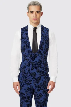 Jackalope Blue Waistcoat With Floral Flocking
