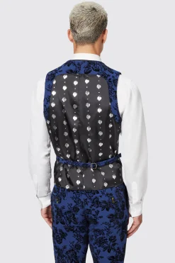 Jackalope Blue Waistcoat With Floral Flocking