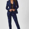 Jackalope Skinny Fit Blue Floral Flocked Suit