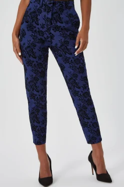 Jackalope Skinny Fit Blue Floral Flocked Trousers