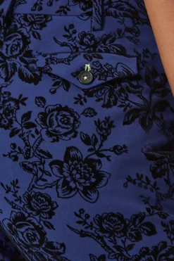 Jackalope Skinny Fit Blue Floral Flocked Trousers