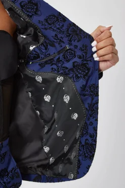 Jackalope Skinny Fit Blue Floral Flocked Jacket