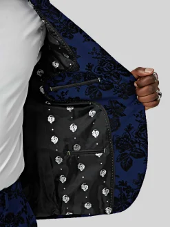 Jackalope Skinny Fit Blue Floral Flocked Jacket