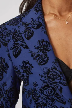 Jackalope Skinny Fit Blue Floral Flocked Suit