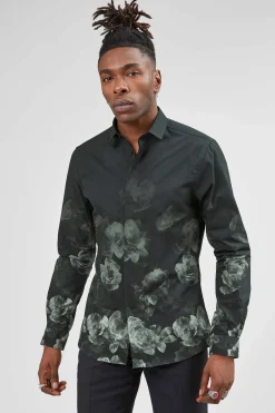Kember Slim Fit Black Floral Shirt