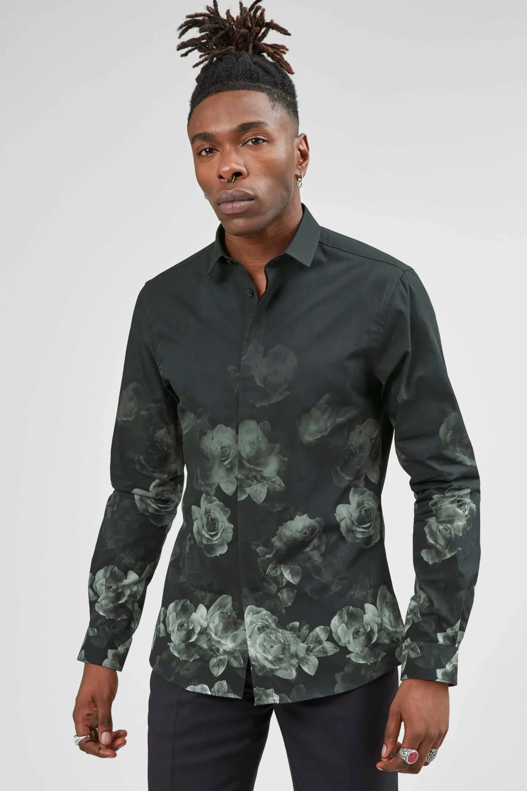 Kember Slim Fit Black Floral Shirt