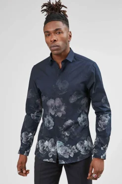 Kember Slim Fit Blue Floral Shirt
