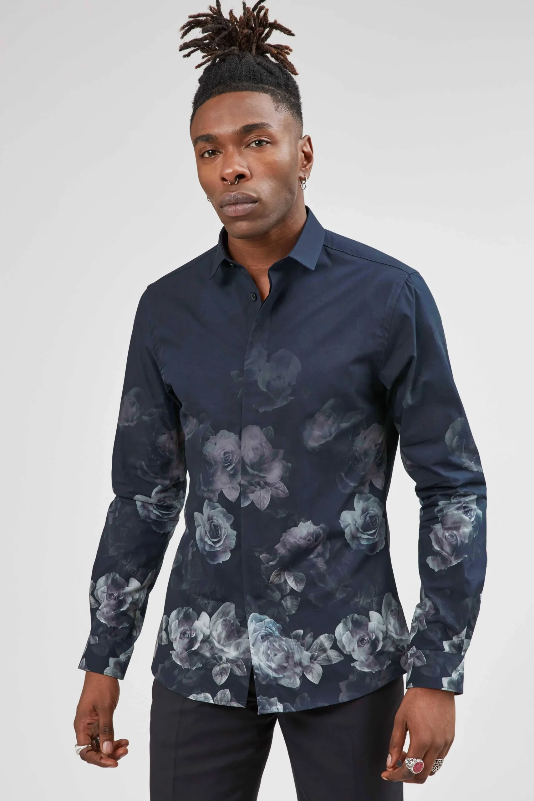 Kember Slim Fit Blue Floral Shirt
