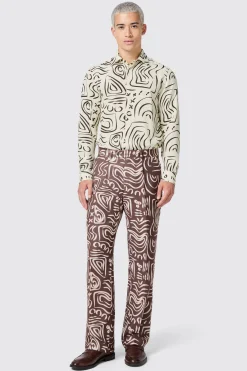 Kessie Oversized Brown Abstract Print Trousers