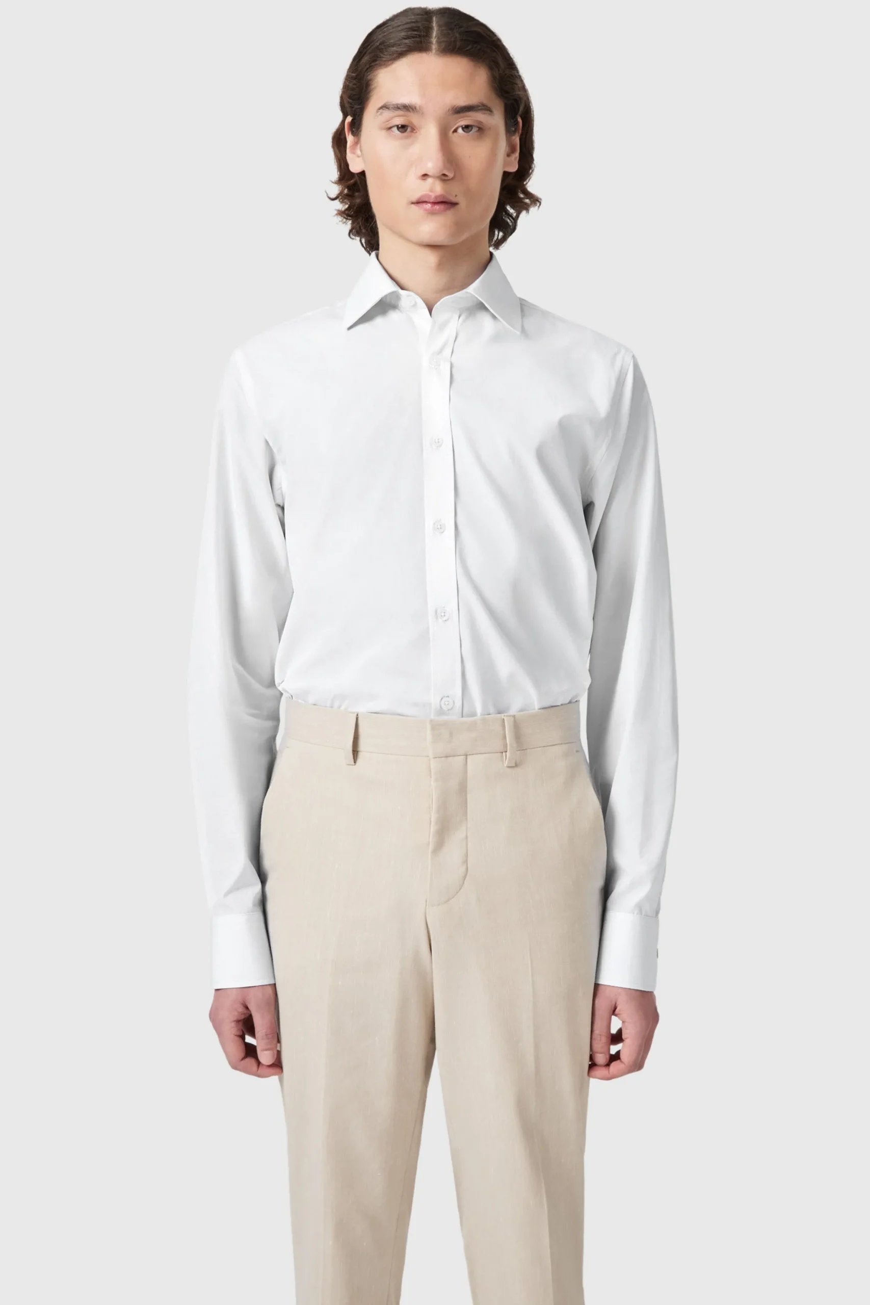 Lewes Slim Fit Spread Collar White Cotton Shirt