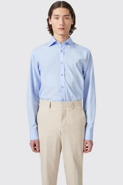 Lewes Slim Fit Spread Collar Blue Cotton Shirt
