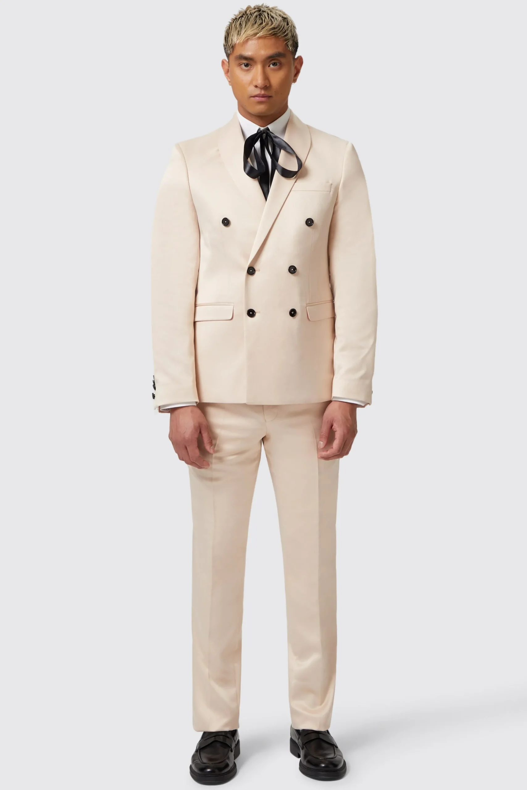 Lewis Skinny Fit Double Breasted Beige Sateen Suit