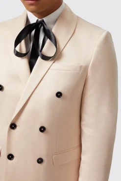 Lewis Skinny Fit Double Breasted Beige Sateen Jacket