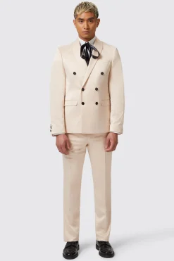 Lewis Skinny Fit Double Breasted Beige Sateen Jacket